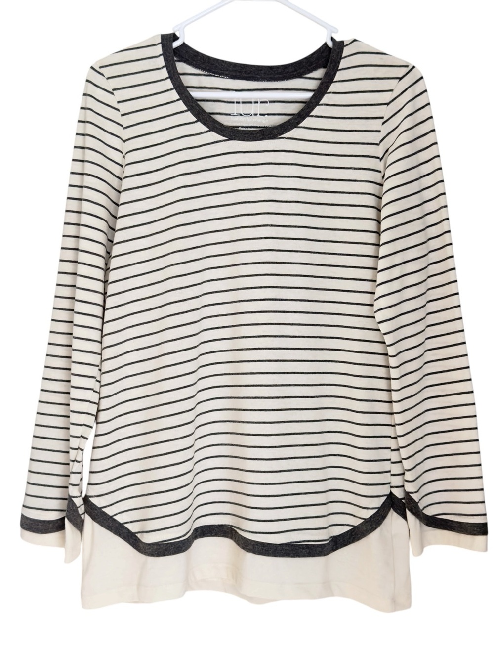 LUR Striped Long Sleeve Layered Hem Top Womens Small Relaxed Lagenlook Recycled